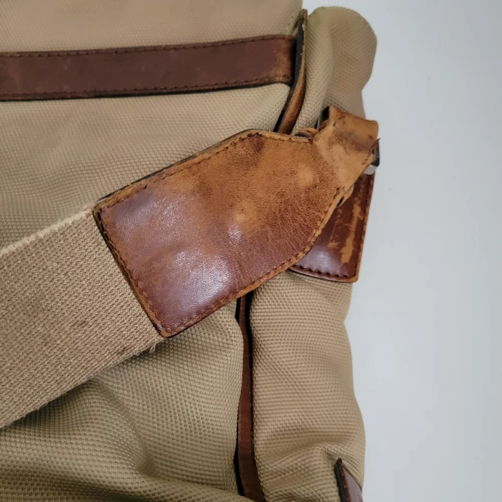 Vintage Bally Laptop Soft Briefcase Beige Nylon Brown Leather Messenger Bag